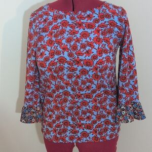 Dalia | Floral Red and Blue Women's Top